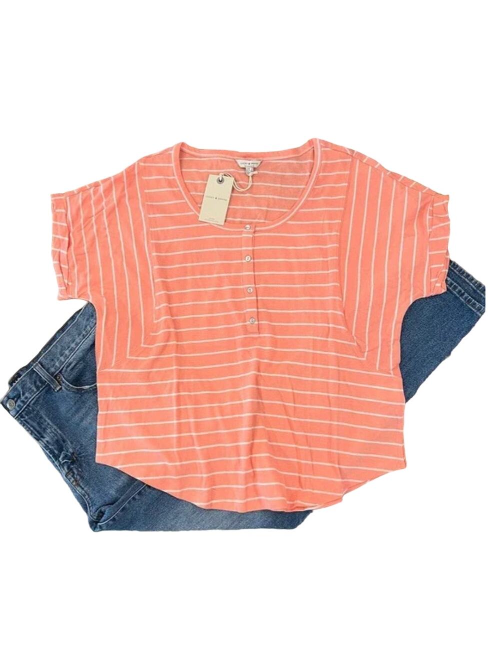 NWT Lucky Brand Peach/Pink Drop Shoulder Henley - SIZE LARGE